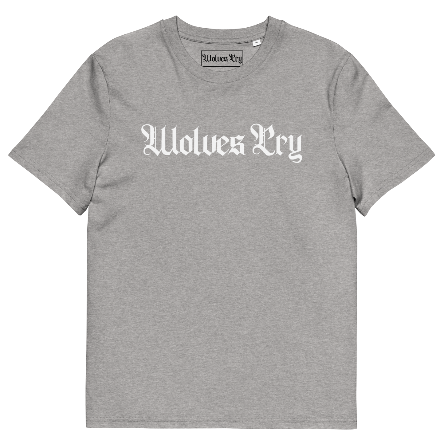 Wolves Cry Spell-Out Tee in heather grey — timeless staple that pairs heritage type with lived-in softness.