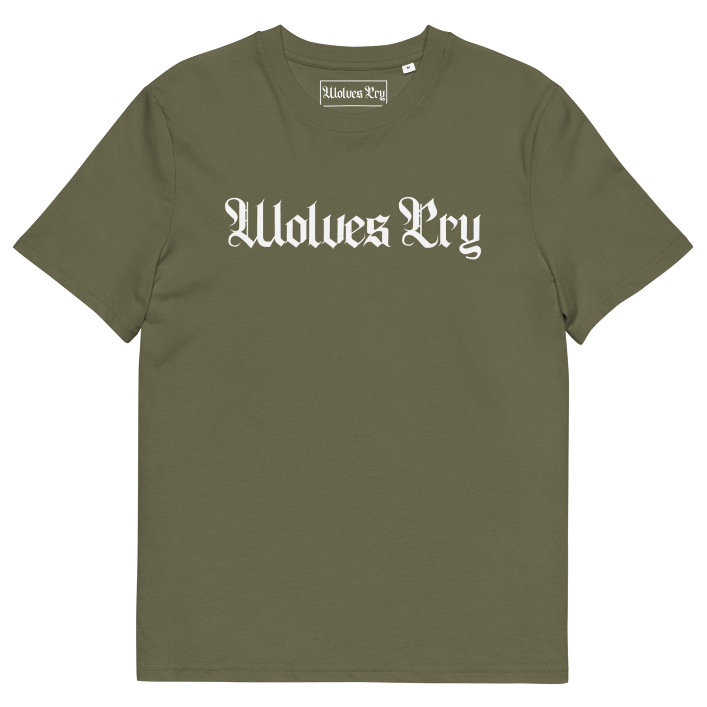 Wolves Cry Spell-Out Tee in olive — earth-driven tone with clean branding for effortless everyday wear.