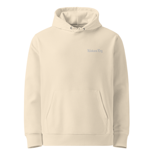 Wolves Cry Sun-Kissed Ecru Hoodie, crafted from heavyweight organic cotton, featuring a soft ecru hue with subtle OG logo embroidery for a luxurious, eco-conscious style.