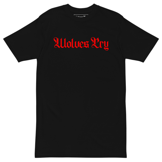 The Reds Spell Out Tee in black with red script logo – Wolves Cry Originals heavyweight streetwear tee.
