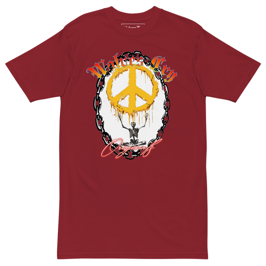 Front mock-up of Wolves Cry Endless Peace Tee in burgundy — featuring the signature peace-skull and roses artwork, blending rebellion and serenity in Wolves Cry’s bold vintage tone.