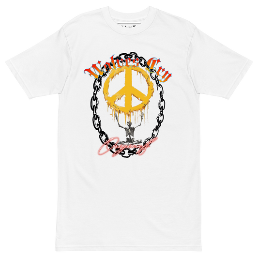 Front mock-up of Wolves Cry Endless Peace Tee in white — detailed peace-skull and roses print centered in contrast, symbolizing calm defiance and the Wolves Cry pursuit of balance through rebellion.