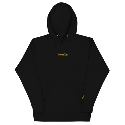 Wolves Cry Everyday Hoodie in black with yellow embroidery — heritage grit meets modern minimalism.
