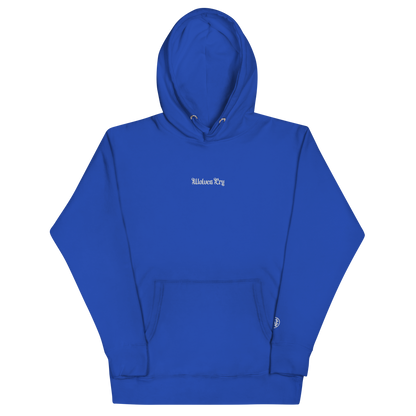 Wolves Cry Everyday Hoodie in royal blue with white embroidery — athletic heritage meets refined minimalism.