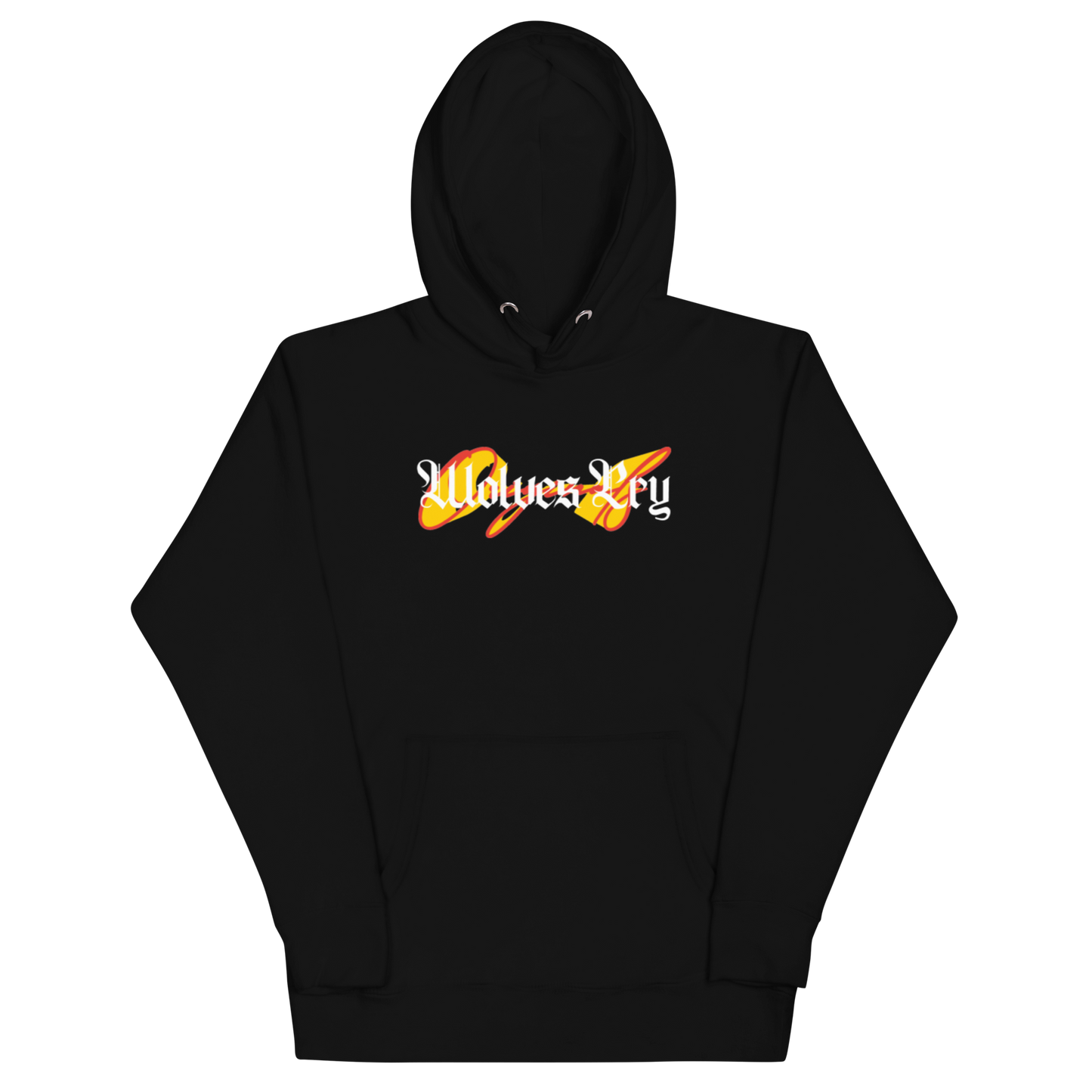 Black hoodie with a logo on a white background