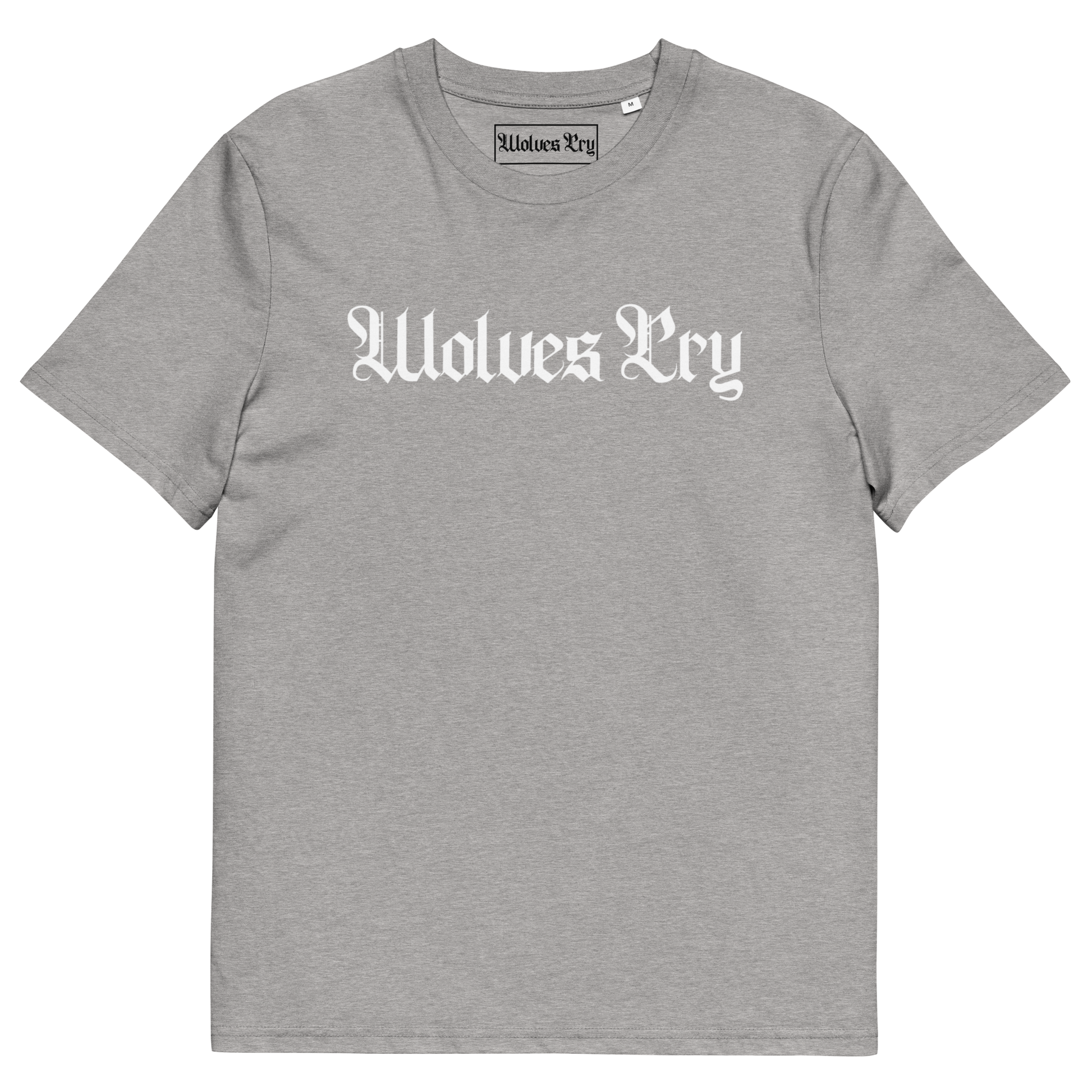 Wolves Cry Spell-Out Tee in heather grey — timeless staple that pairs heritage type with lived-in softness.