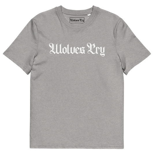Wolves Cry Spell-Out Tee in heather grey — timeless staple that pairs heritage type with lived-in softness.