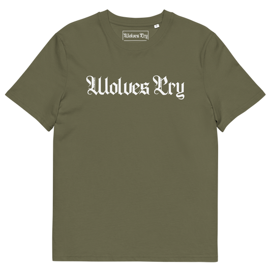 Wolves Cry Spell-Out Tee in olive — earth-driven tone with clean branding for effortless everyday wear.